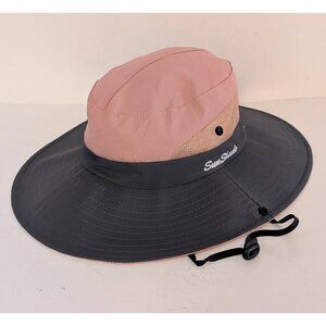 Sun Shade Bucket Hat Pink Gray Womens Ponytail Hole in Back Beach Vacation